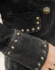 ADBZ049 Genuine leather Hand tooled hand carved Women 100% cotton Denim Blazer dress jacket ladies Girl