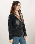 American Darling Genuine Vintage leather Hand tooled hand carved Women Blazer shirt jacket dress ladies girl