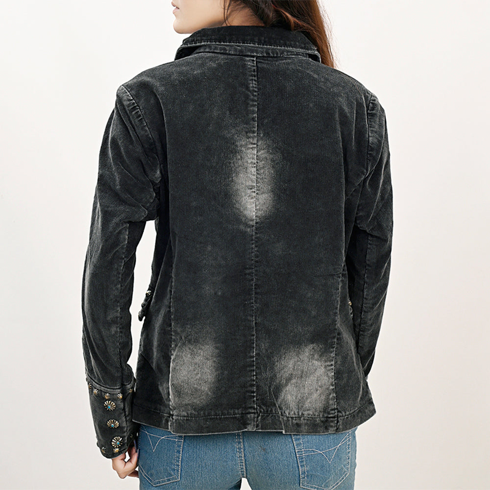 American Darling Genuine Vintage leather Hand tooled hand carved Women Blazer shirt jacket dress ladies girl