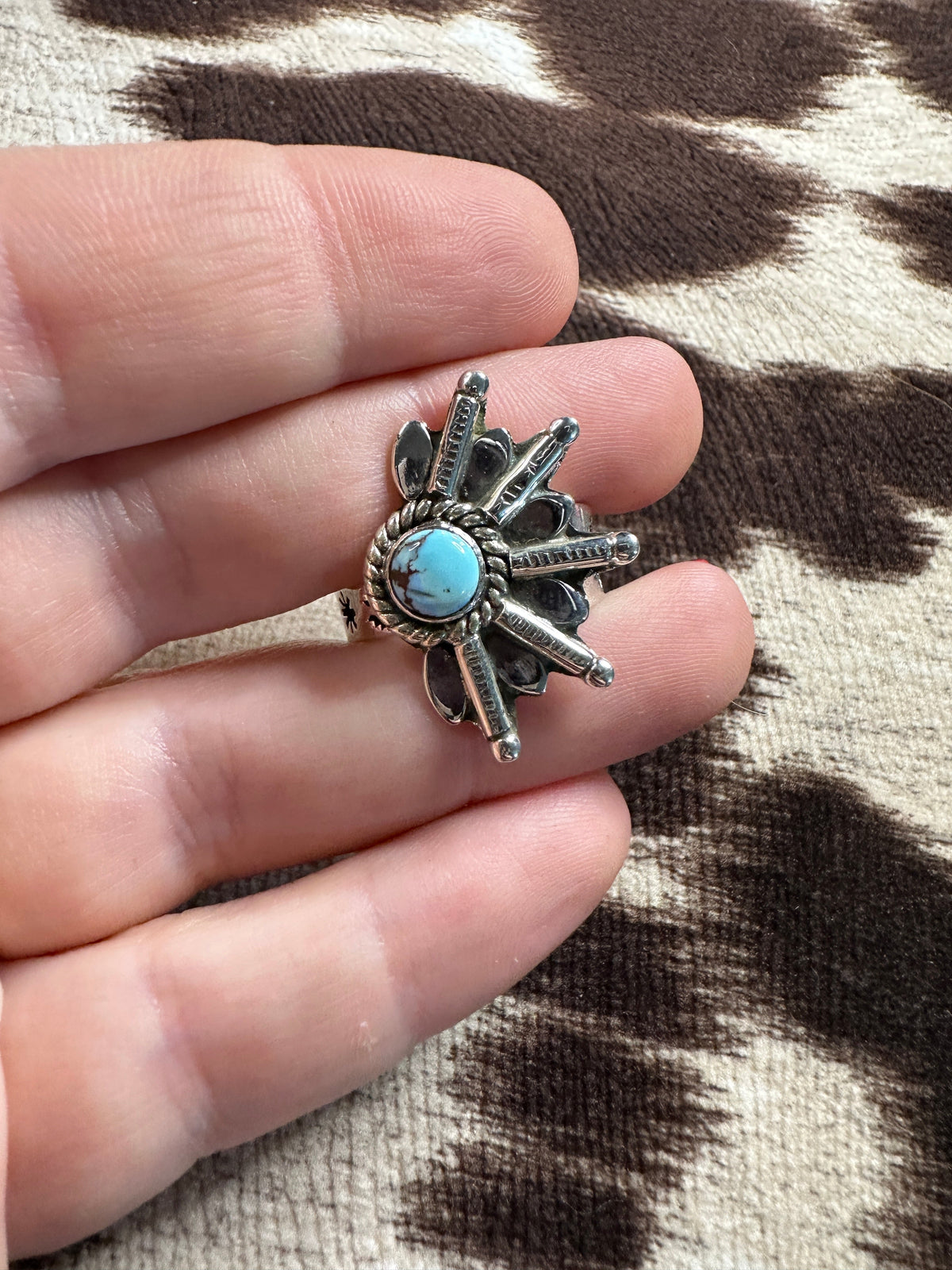 Beautiful Handmade Golden Hills Turquoise And Sterling Silver Adjustable Crescent Ring