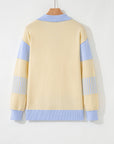 Stripe Colorblock Collared Drop Shoulder Sweater