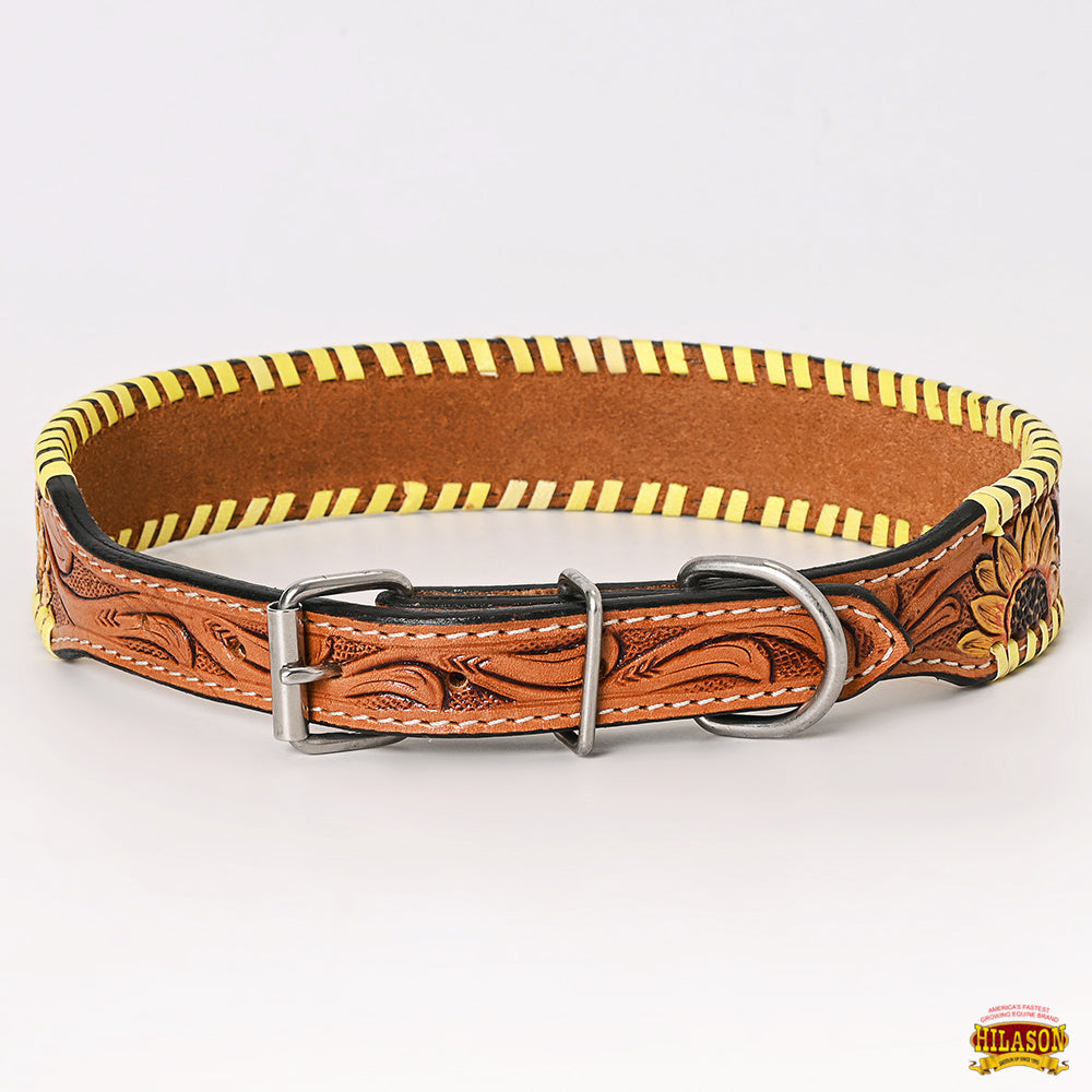 HILASON Western Genuine Leather Heavy Duty Dog Collar Floral Tooled