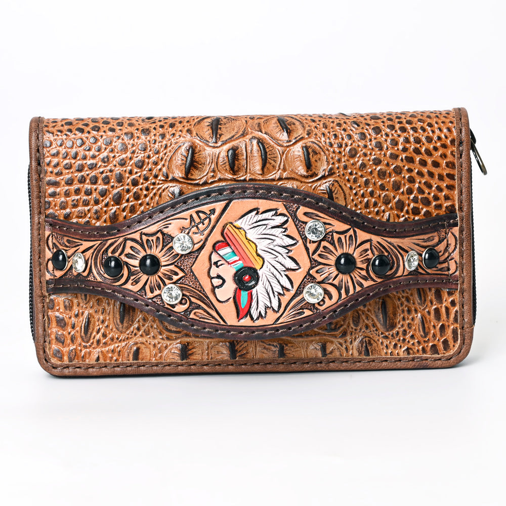 American Darling Clutch Hand Tooled Crocodile Embossed Genuine Leather Women Bag Western Handbag Purse