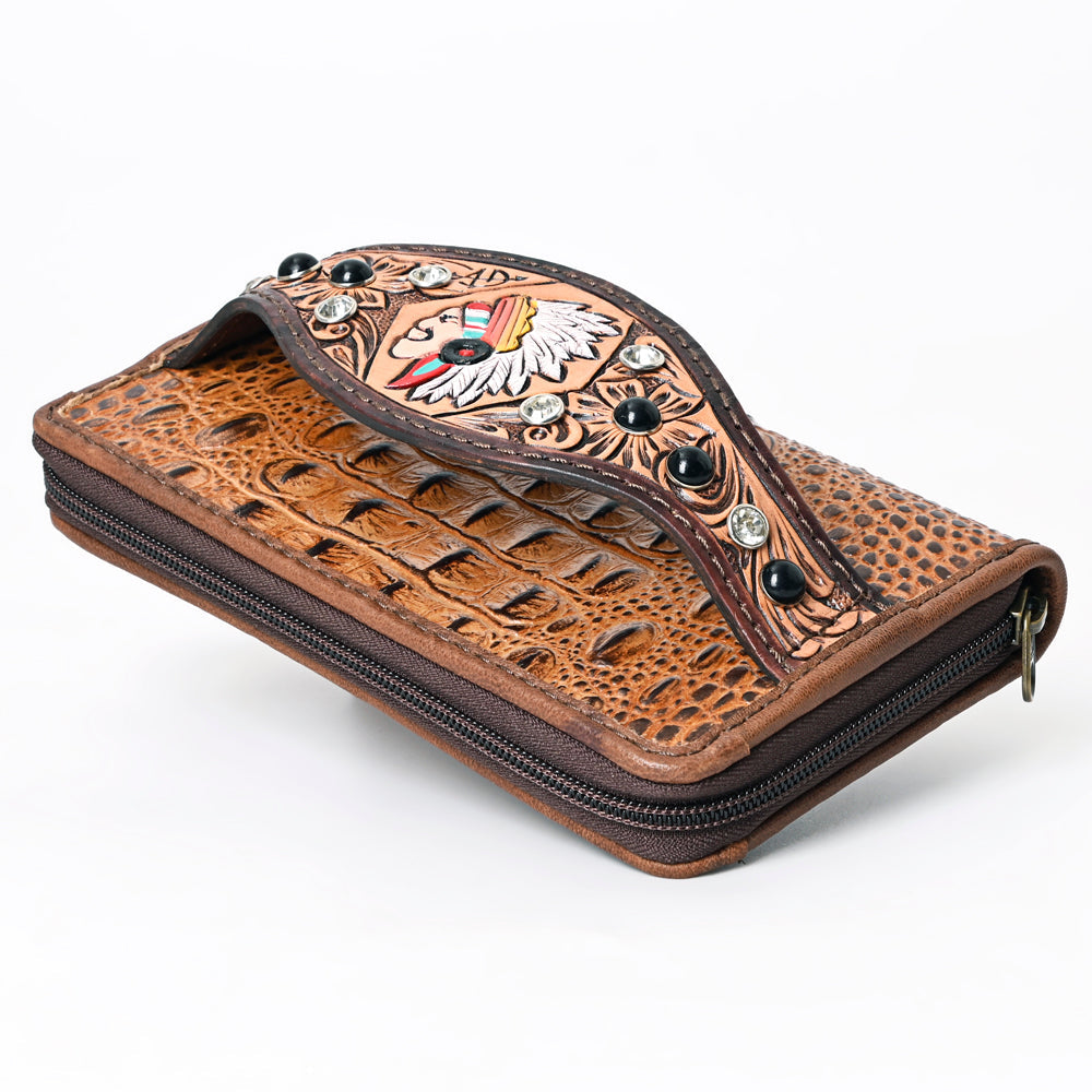 American Darling Clutch Hand Tooled Crocodile Embossed Genuine Leather Women Bag Western Handbag Purse