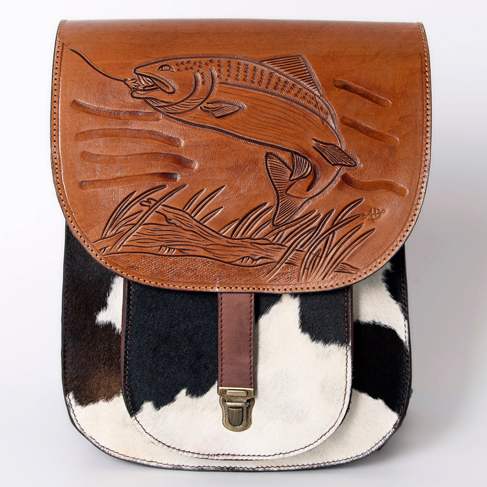 American Darling ADBGZX909 Backpack Hand Tooled Hair-On Genuine Leather Women Bag Western Handbag Purse