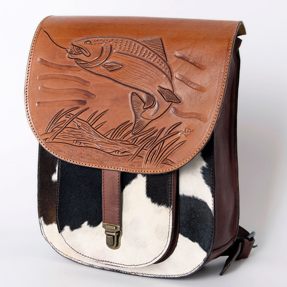 American Darling ADBGZX909 Backpack Hand Tooled Hair-On Genuine Leather Women Bag Western Handbag Purse