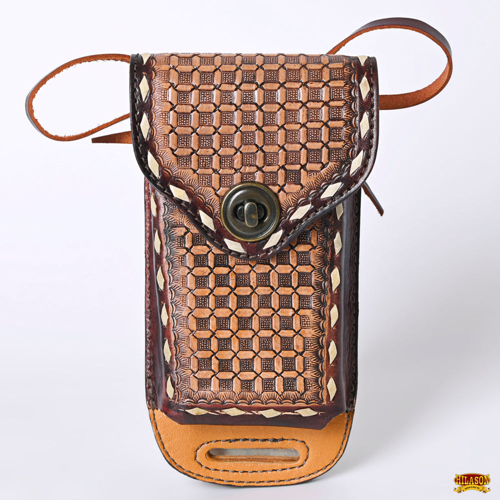 Hilason Basketweave Floral Cell Phone Case Tan American Leather