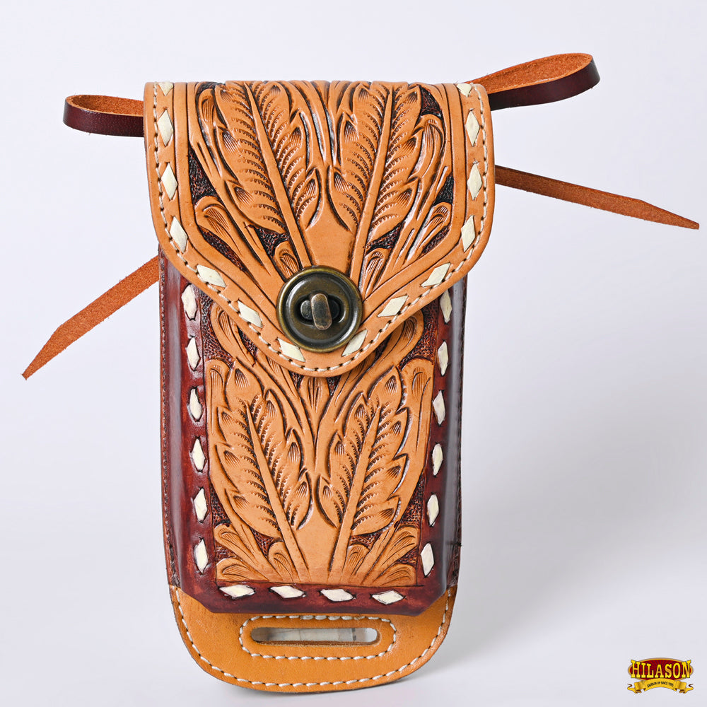 Hilason Basketweave Floral Cell Phone Case Tan American Leather