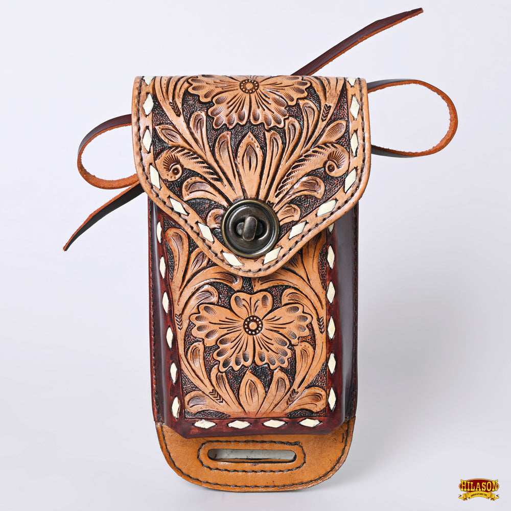 Hilason Basketweave Floral Cell Phone Case Tan American Leather
