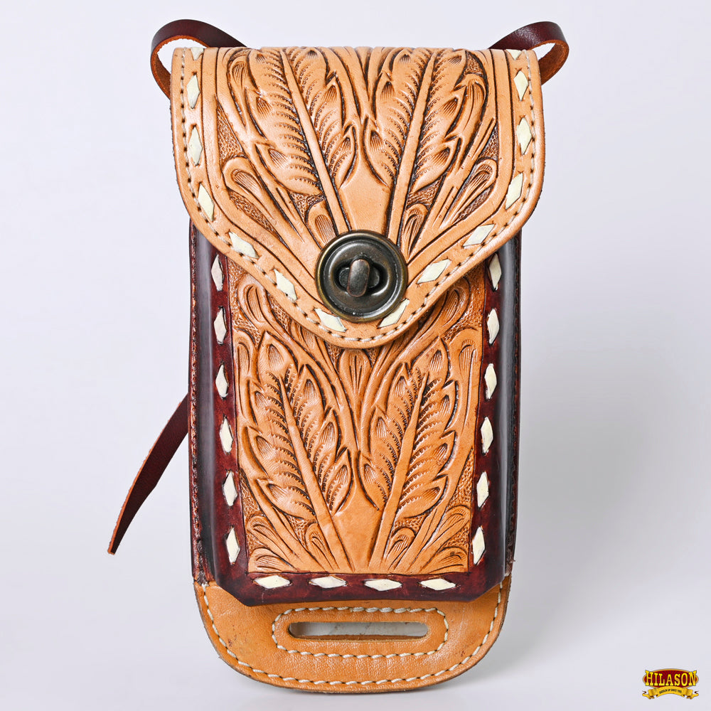 Hilason Basketweave Floral Cell Phone Case Tan American Leather