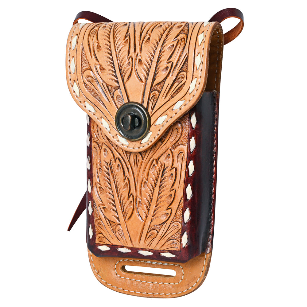 Hilason Basketweave Floral Cell Phone Case Tan American Leather