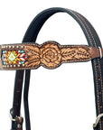 HILASON Western Horse Genuine Leather Floral Design Tack Set Dark Brown