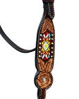 HILASON Western Horse Genuine Leather Floral Design Tack Set Dark Brown