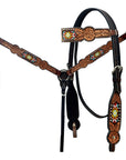 HILASON Western Horse Genuine Leather Floral Design Tack Set Dark Brown