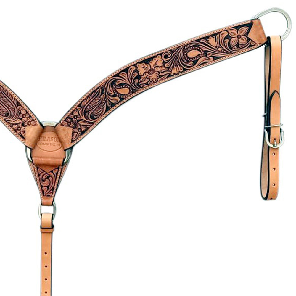 HILASON Western Horse Headstall &amp; Breast Collar Tack Set American Leather Floral Carving Tan