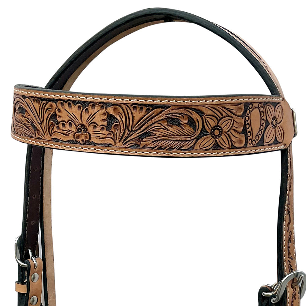 HILASON Western Horse Headstall &amp; Breast Collar Tack Set American Leather Floral Carving Tan
