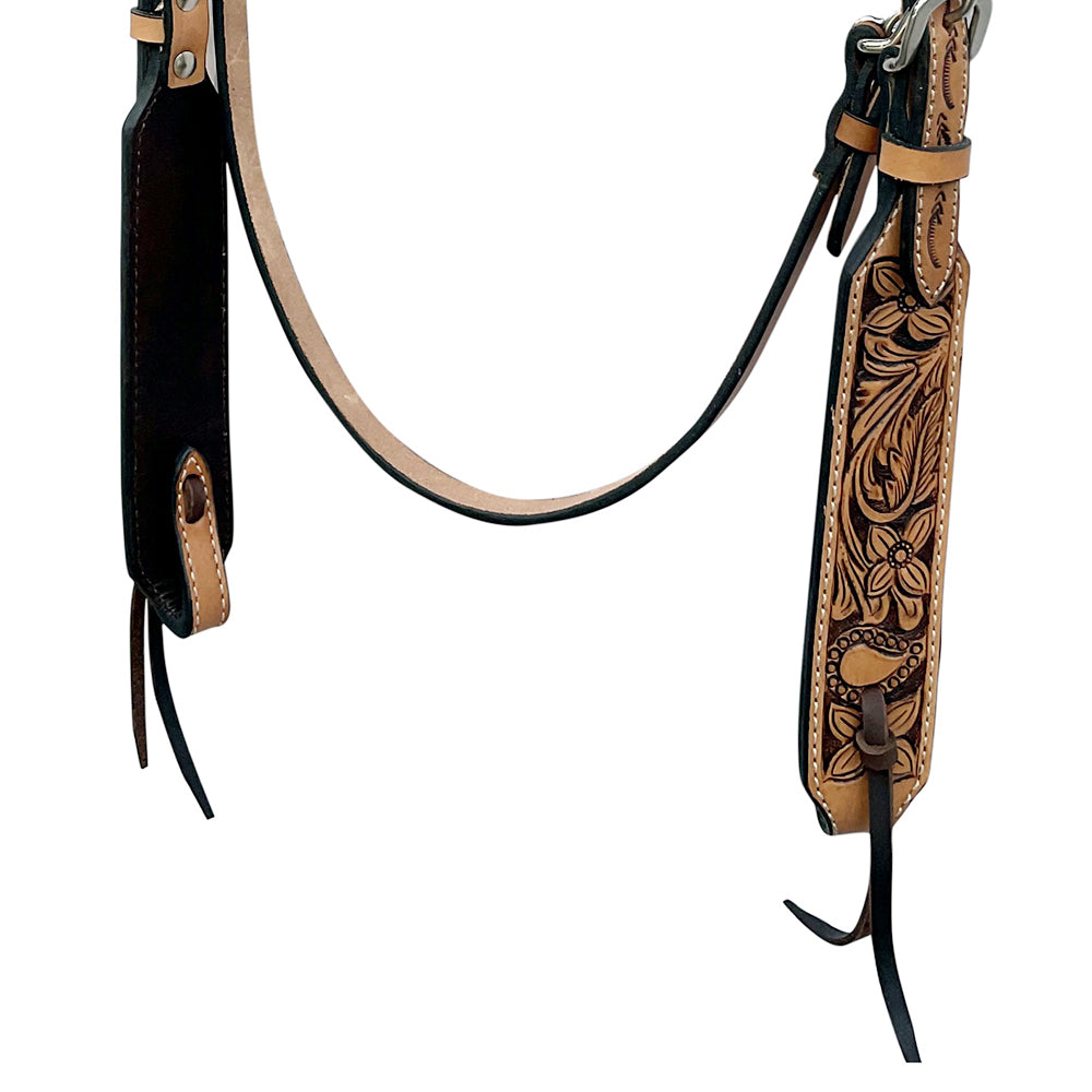 HILASON Western Horse Headstall &amp; Breast Collar Tack Set American Leather Floral Carving Tan