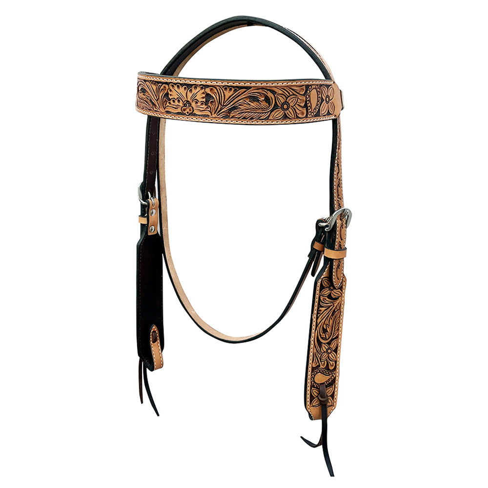 HILASON Western Horse Headstall &amp; Breast Collar Tack Set American Leather Floral Carving Tan