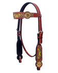HILASON Western Horse Genuine Leather Floral Design Tack Set Mahogany