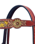 HILASON Western Horse Genuine Leather Floral Design Tack Set Mahogany