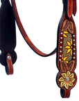 HILASON Western Horse Genuine Leather Floral Design Tack Set Mahogany