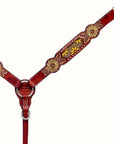 HILASON Western Horse Genuine Leather Floral Design Tack Set Mahogany