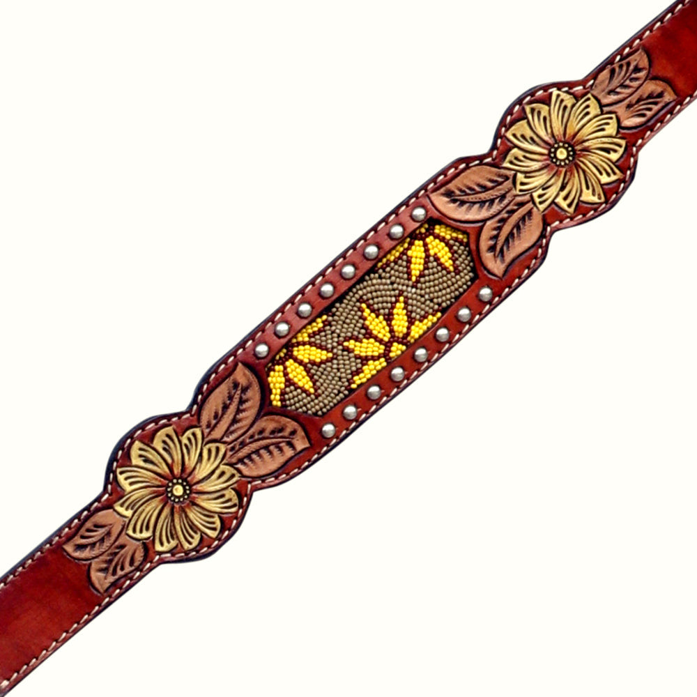 HILASON Western Horse Genuine Leather Floral Design Tack Set Mahogany