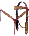 HILASON Western Horse Genuine Leather Floral Design Tack Set Mahogany