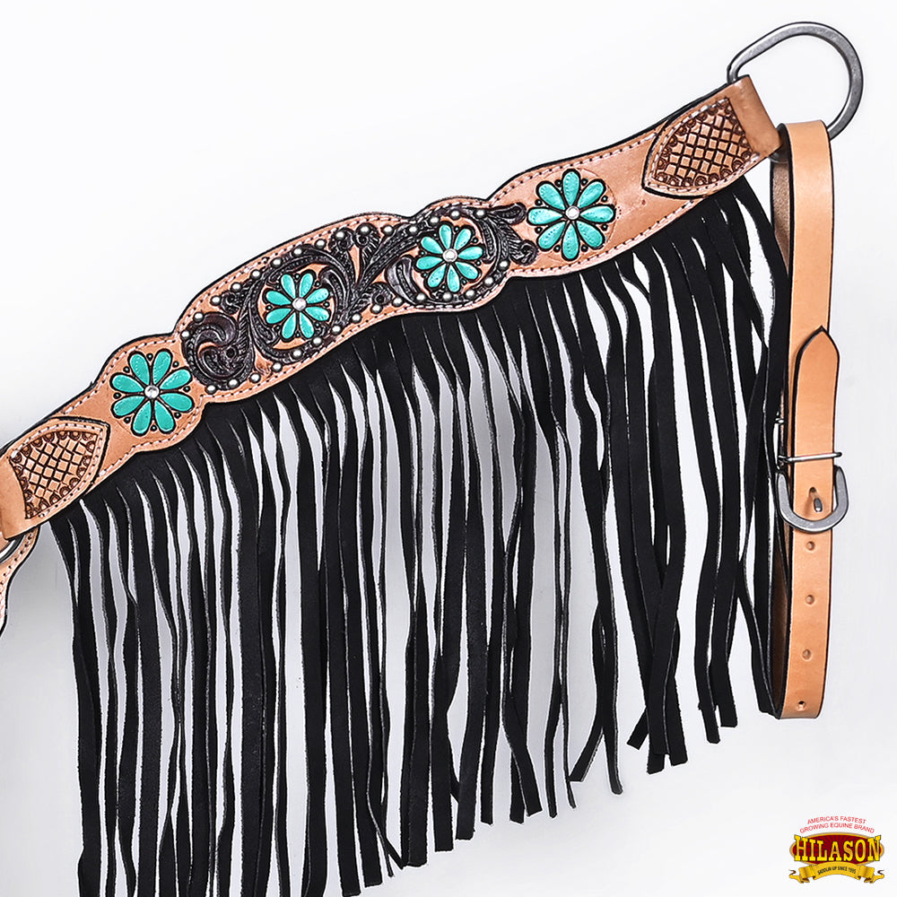 Hilason Horse Floral Hand Painted American Leather Breast Collar Headstall Painted