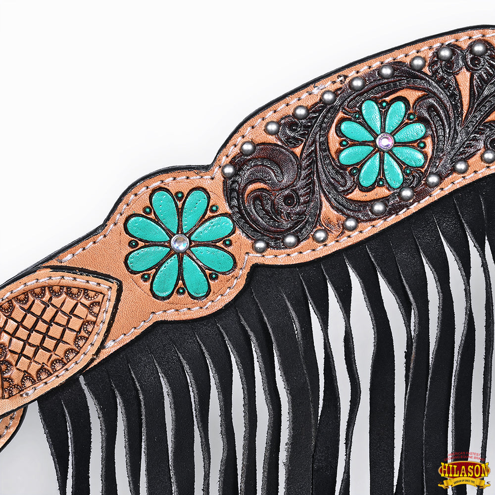 Hilason Horse Floral Hand Painted American Leather Breast Collar Headstall Painted
