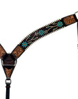 Hilason Horse Floral Hand Painted American Leather Breast Collar Headstall Dark Brown