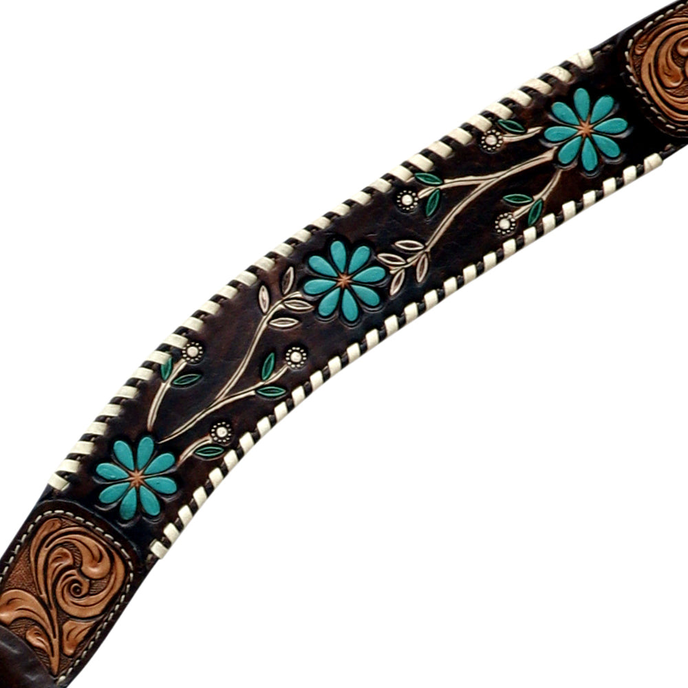 Hilason Horse Floral Hand Painted American Leather Breast Collar Headstall Dark Brown