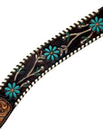 Hilason Horse Floral Hand Painted American Leather Breast Collar Headstall Dark Brown