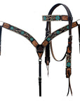 Hilason Horse Floral Hand Painted American Leather Breast Collar Headstall Dark Brown