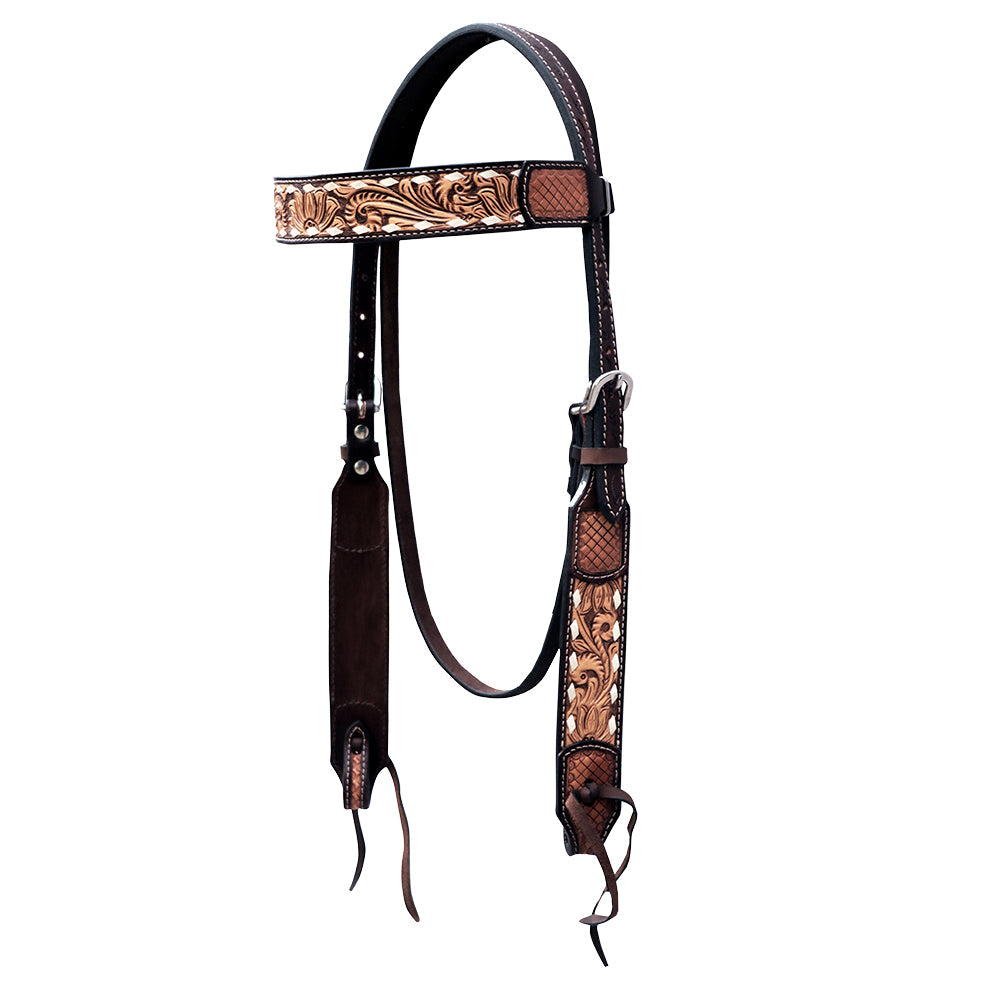Hilason Horse Floral Hand Carved American Leather Breast Collar Headstall Dark Brown
