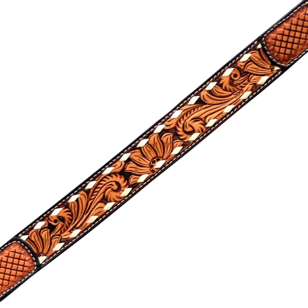 Hilason Horse Floral Hand Carved American Leather Breast Collar Headstall Dark Brown