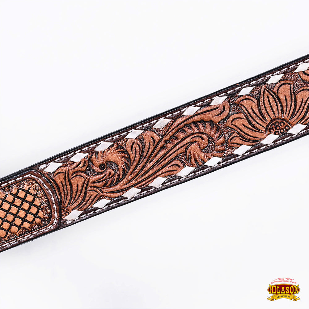 Hilason Horse Floral Hand Carved American Leather Breast Collar Headstall Dark Brown