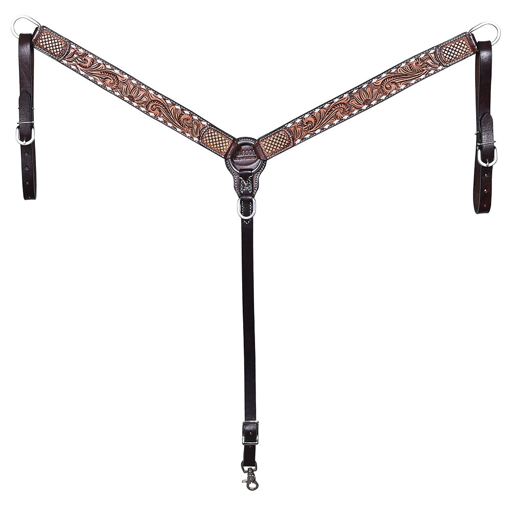 Hilason Horse Floral Hand Carved American Leather Breast Collar Headstall Dark Brown