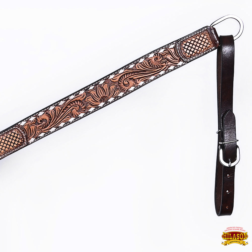 Hilason Horse Floral Hand Carved American Leather Breast Collar Headstall Dark Brown