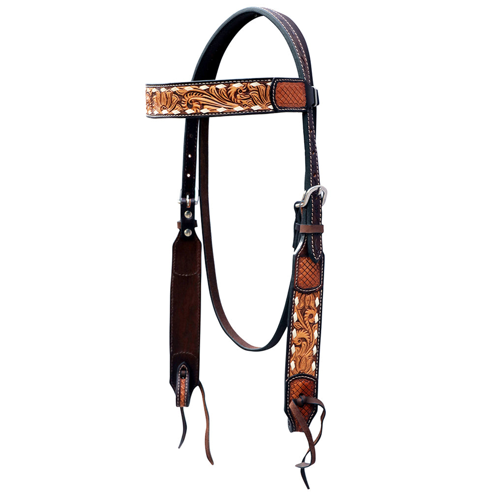 Hilason Horse Floral Hand Carved American Leather Breast Collar Headstall Dark Brown