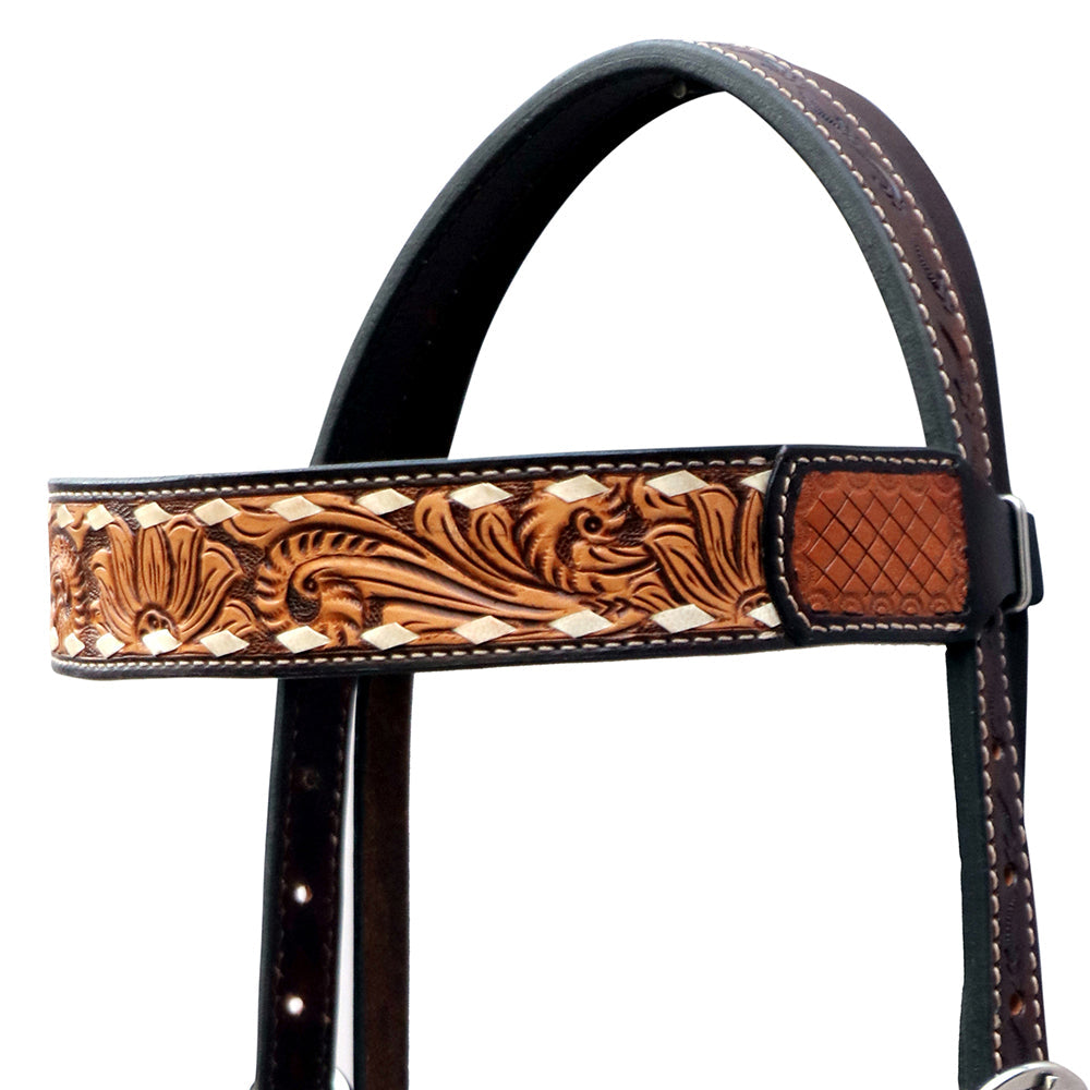 Hilason Horse Floral Hand Carved American Leather Breast Collar Headstall Dark Brown