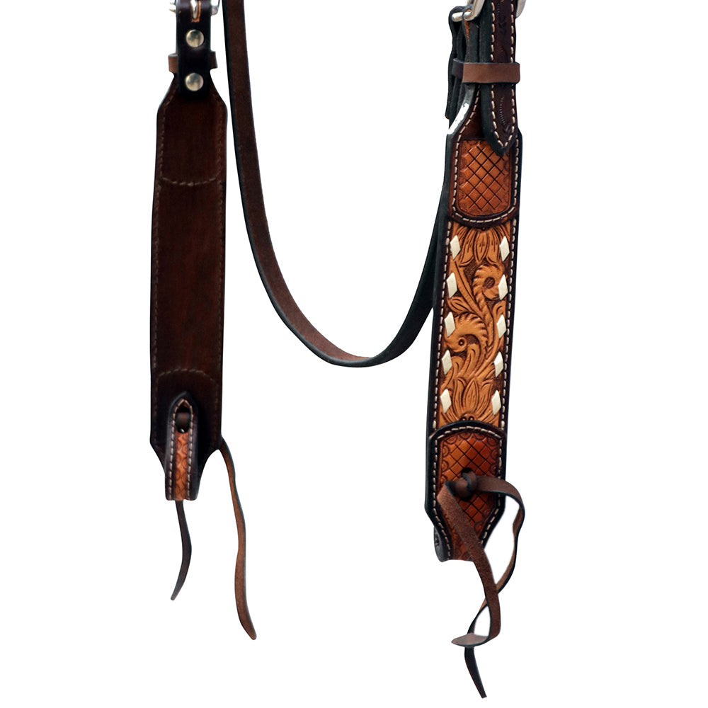 Hilason Horse Floral Hand Carved American Leather Breast Collar Headstall Dark Brown