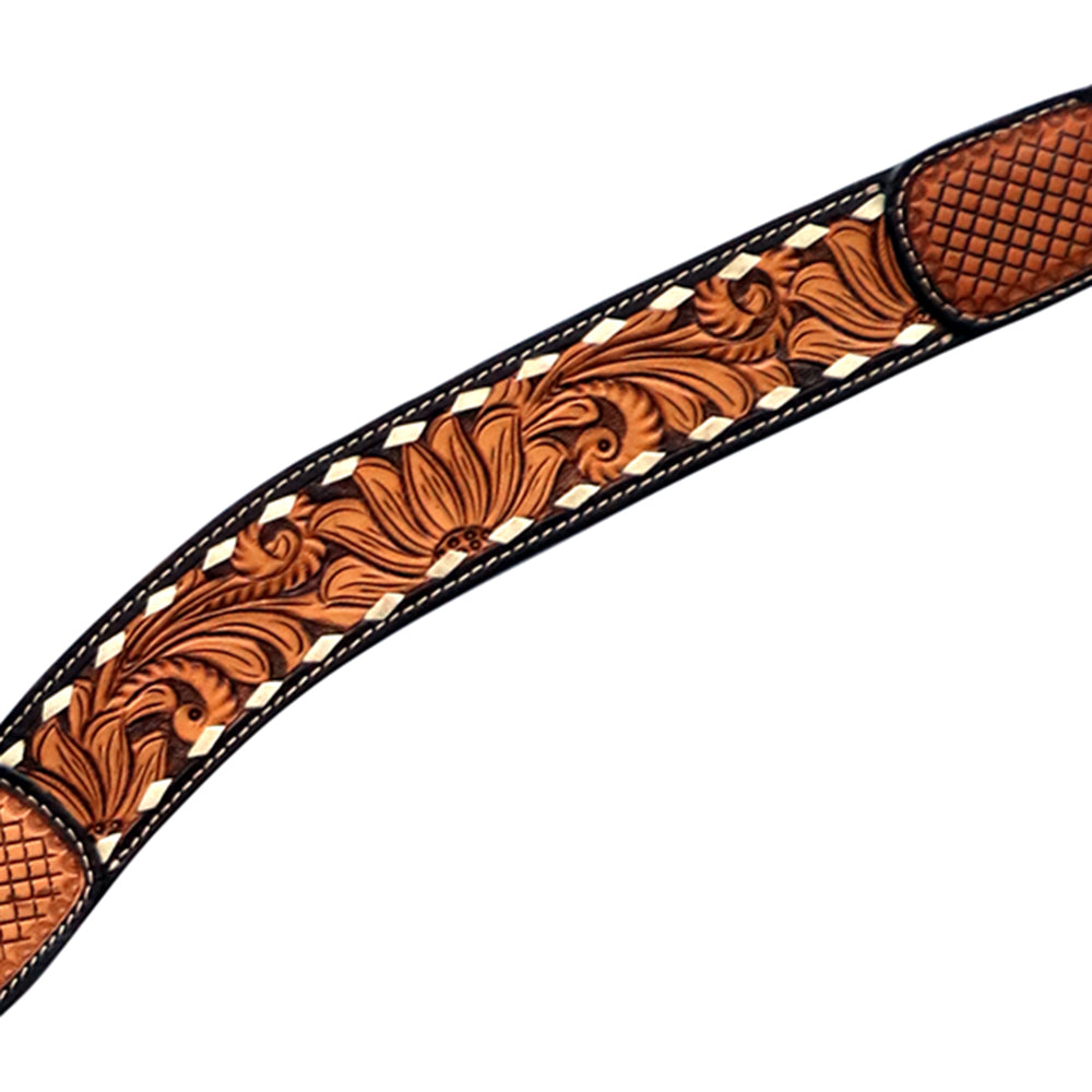 Hilason Horse Floral Hand Carved American Leather Breast Collar Headstall Dark Brown