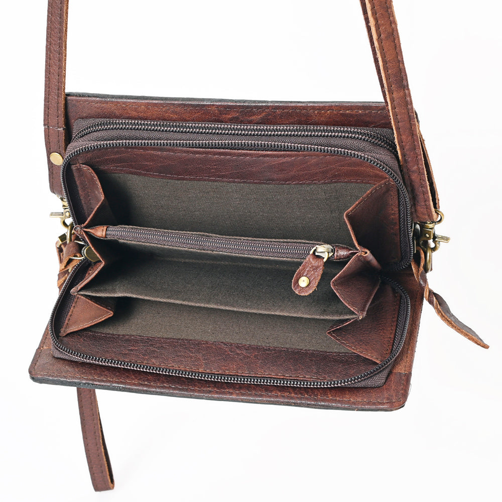 American Darling Organiser Hair-On Hand Tooled Genuine Leather Women Bag Western Handbag Purse