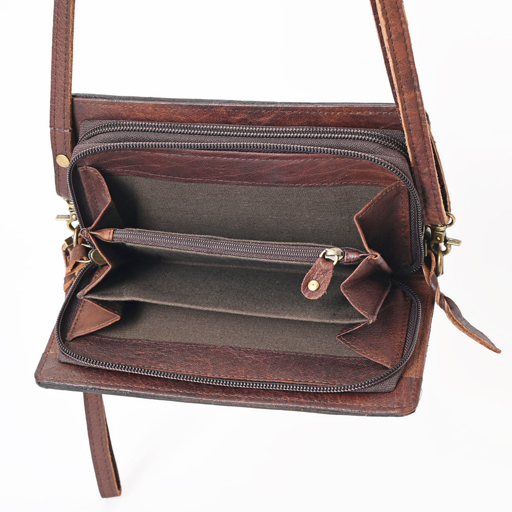 American Darling Organiser Hair-On Hand Tooled Genuine Leather Women Bag Western Handbag Purse
