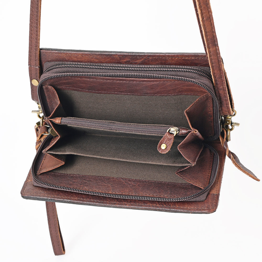 American Darling Organiser Hair-On Hand Tooled Genuine Leather Women Bag Western Handbag Purse