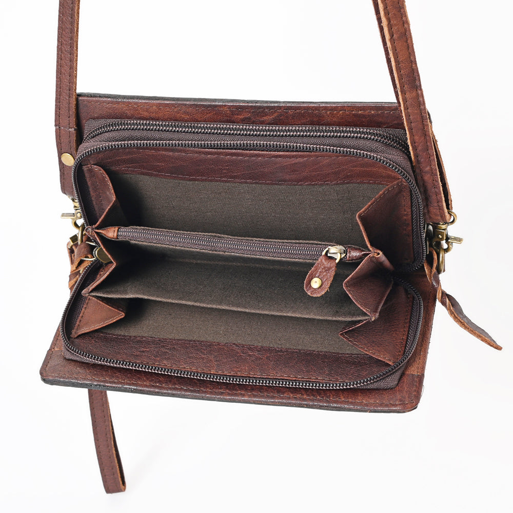 American Darling Organiser Hair-On Hand Tooled Genuine Leather Women Bag Western Handbag Purse