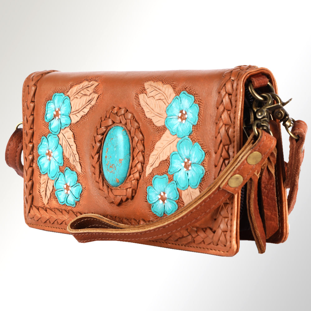 American Darling Organiser Hair-On Hand Tooled Genuine Leather Women Bag Western Handbag Purse