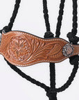 8 Ft Hilason Western Horse Halter Basic Poly Rope With Lead Floral Leather Black
