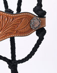 8 Ft Hilason Western Horse Halter Basic Poly Rope With Lead Floral Leather Black